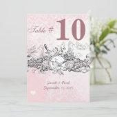 Vintager Bird Pink Musical Scroll Hochzeitstisch N Einladung (Stehend Vorderseite)