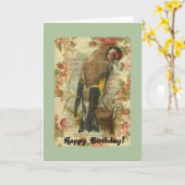 Vintager Birthday Bird mit Blumenhintergrund Karte (Gelbe Blume)