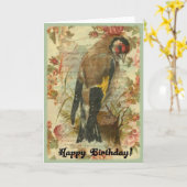 Vintager Birthday Bird mit Blumenhintergrund Karte (Gelbe Blume)