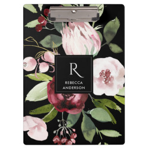 VINTAGER BLACK BLUSPINK BURGUNDY PROTEA FLORAL KLEMMBRETT