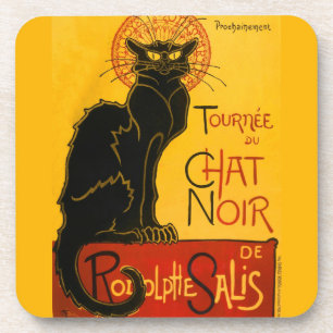 Vintager Black Cat Art Nouveau Chat Noir Steinlen Getränkeuntersetzer