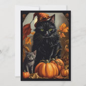 Vintager Black Cat Halloween-Party Herbst Hexenhut Einladung (Vorderseite)