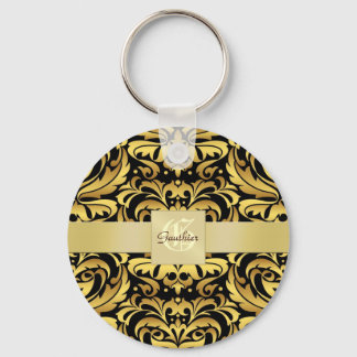 Vintager Black Damask Gold Monogram Schlüsselanhän Schlüsselanhänger