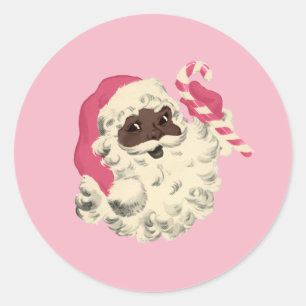 Vintager Black Santa Pink-Hut Runder Aufkleber