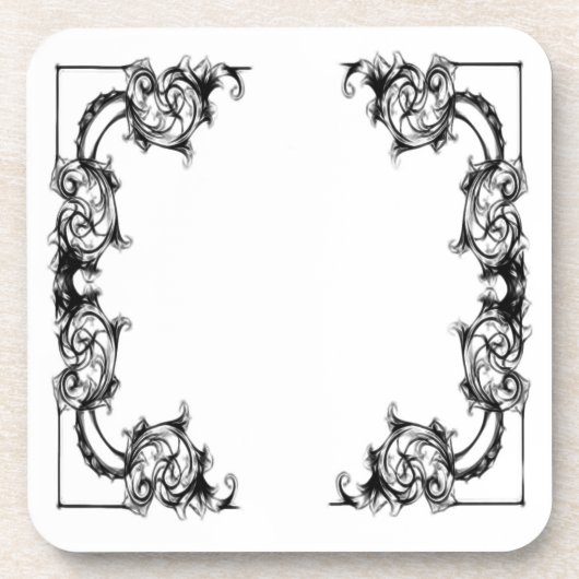 VINTAGER BLACK UND WEISSER DAMASK GETRÄNKEUNTERSETZER (Vorderseite)