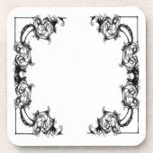 VINTAGER BLACK UND WEISSER DAMASK UNTERSETZER (Vorderseite)