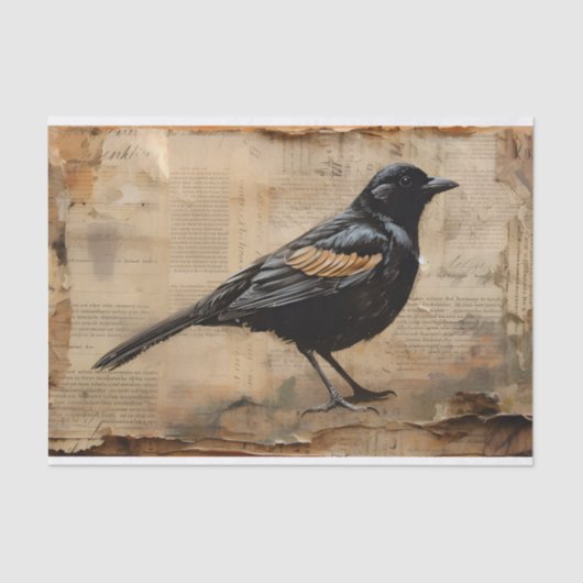 Vintager Blackbird-Entcoupage Gothic Blackbird Seidenpapier (Vorderseite)