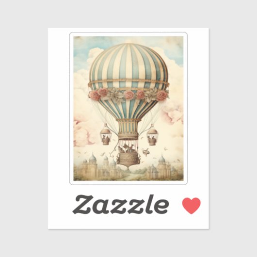 Vintager Bläserblauer Streifen Heißluftballon Aufkleber (Blatt)