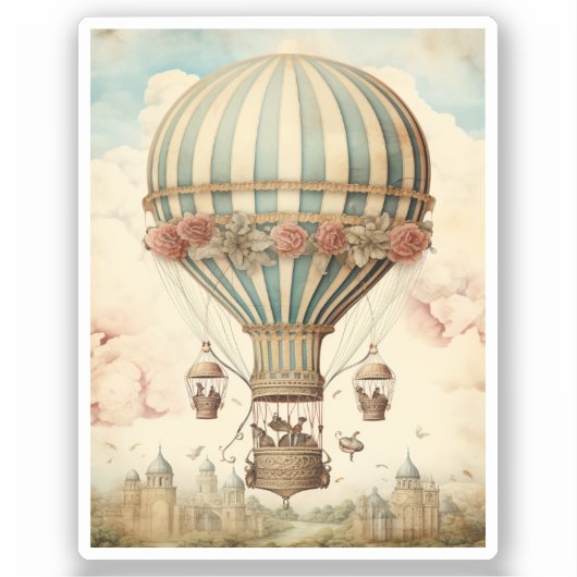 Vintager Bläserblauer Streifen Heißluftballon Aufkleber (Vorderseite)