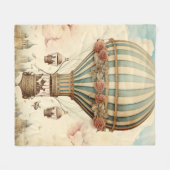 Vintager Bläserblauer Streifen Heißluftballon Fleecedecke (Vorderseite (Horizontal))