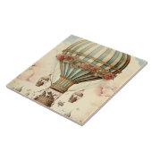 Vintager Bläserblauer Streifen Heißluftballon Fliese (Seite)