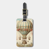 Vintager Bläserblauer Streifen Heißluftballon Gepäckanhänger (Vorderseite vertikal)