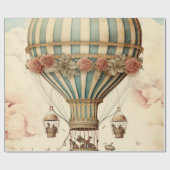 Vintager Bläserblauer Streifen Heißluftballon Geschenkpapier (Flach)