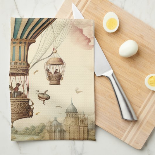 Vintager Bläserblauer Streifen Heißluftballon Geschirrtuch (Viertel Falte)