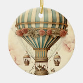 Vintager Bläserblauer Streifen Heißluftballon Keramik Ornament (Vorne)