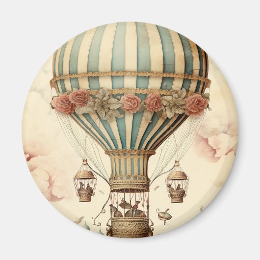 Vintager Bläserblauer Streifen Heißluftballon Magnet (Vorne)