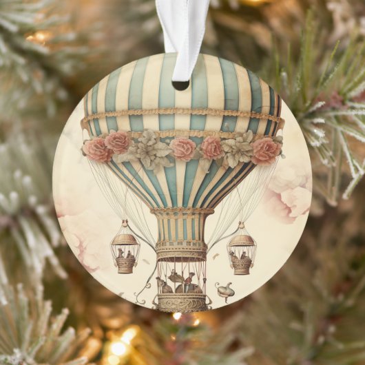 Vintager Bläserblauer Streifen Heißluftballon Ornament (Baum)