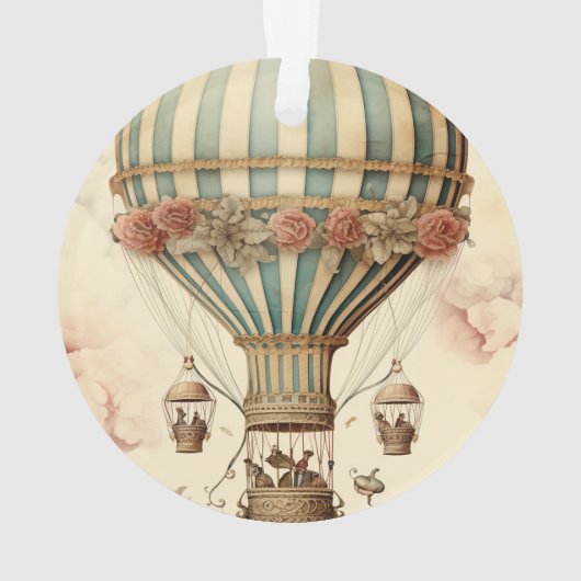 Vintager Bläserblauer Streifen Heißluftballon Ornament (Rückseite)
