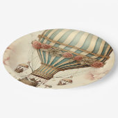 Vintager Bläserblauer Streifen Heißluftballon Pappteller (Schrägansicht)