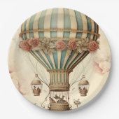 Vintager Bläserblauer Streifen Heißluftballon Pappteller (Vorderseite)