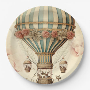 Vintager Bläserblauer Streifen Heißluftballon Pappteller