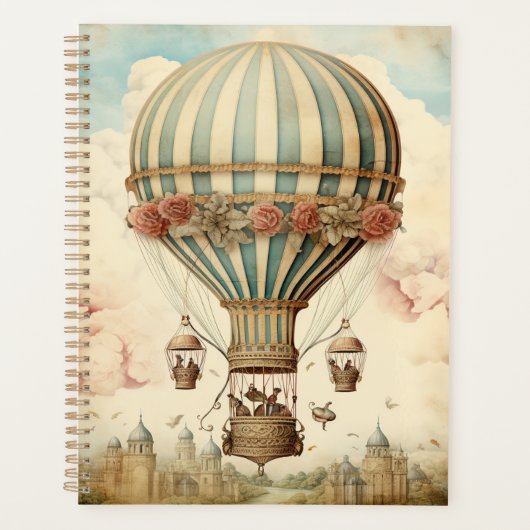 Vintager Bläserblauer Streifen Heißluftballon Planer (Vorderseite)