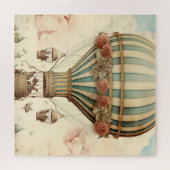 Vintager Bläserblauer Streifen Heißluftballon Puzzle (Horizontal)