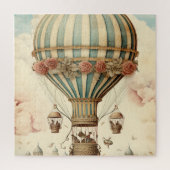 Vintager Bläserblauer Streifen Heißluftballon Puzzle (Vertikal)