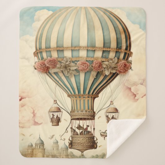 Vintager Bläserblauer Streifen Heißluftballon Sherpadecke (Vorderseite)