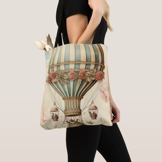Vintager Bläserblauer Streifen Heißluftballon Tasche (Von Nahem)