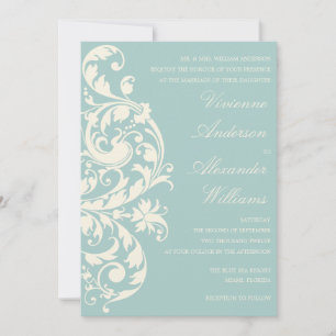 VINTAGER BLAU- UND CREAM-BLÜH WEDERINVITATION EINLADUNG