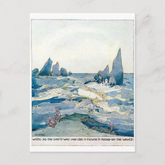 VINTAGER BLAUE MERMAID OCEAN DRUCK POSTKARTE (Vorderseite)