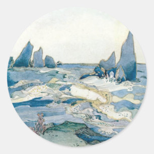 VINTAGER BLAUE MERMAID OCEAN DRUCK RUNDER AUFKLEBER