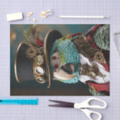 Vintager Blaue und grüner Steampenpapagei Seidenpapier (Handwerk)