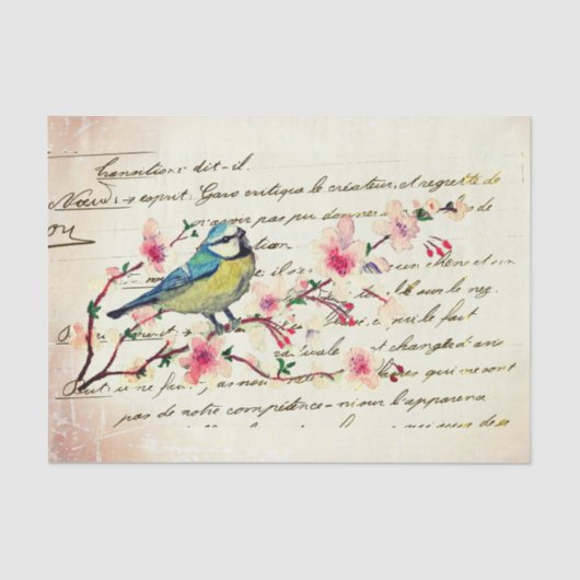 Vintager Blaue Vogelkirsche Blossom Baum Seidenpapier (Vorderseite)