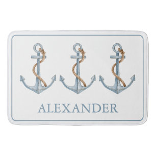 Vintager blauer Anker mit Personalisiertem Seil Badematte