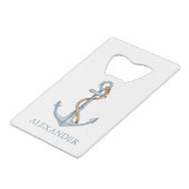 Vintager blauer Anker mit Personalisiertem Seil Geldbeutel Flaschenöffner (Vorderseite Schrägansicht)