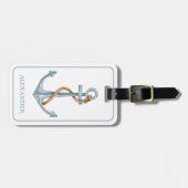Vintager blauer Anker mit Personalisiertem Seil Gepäckanhänger (Vorderseite horizontal)