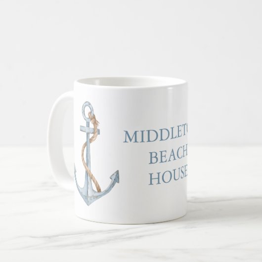 Vintager blauer Anker mit Personalisiertem Seil Kaffeetasse (Vorderseite Links)