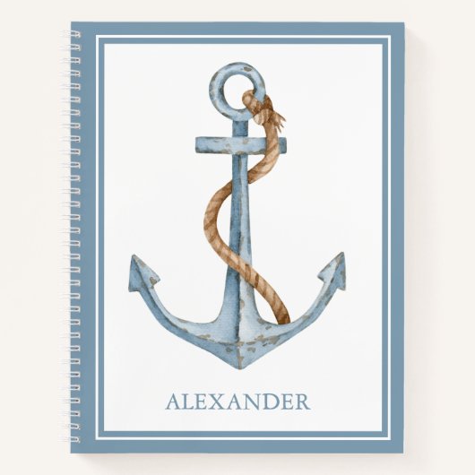 Vintager blauer Anker mit Personalisiertem Seil Notizblock (Vorderseite)