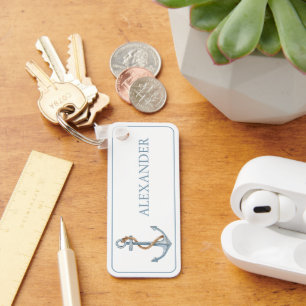 Vintager blauer Anker mit Personalisiertem Seil Schlüsselanhänger