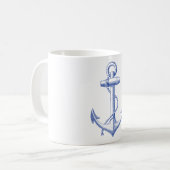 Vintager blauer Anker mit Seil Kaffeetasse (Vorderseite Links)