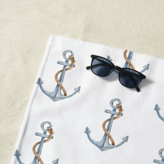 Vintager blauer Anker mit Seilmonogramm Strandtuch (Beispiel)