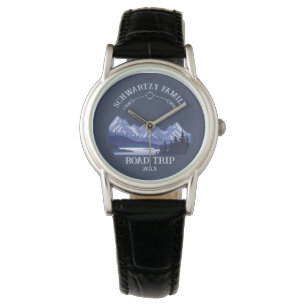 Vintager Blauer Berg Sonnenuntergang Armbanduhr