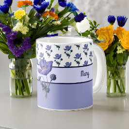 Vintager blauer Botanischer Mohn mit Monogramm Kaffeetasse