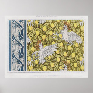 Vintager Blauer Fisch, Kakadu und Zitronen Poster