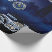 Vintager blauer goldener funkelnder Chrom-Chopper Geschenkpapier (Ecke)