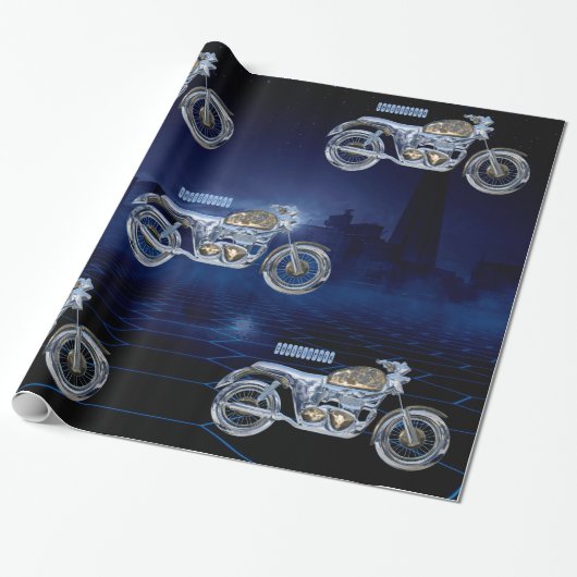 Vintager blauer goldener funkelnder Chrom-Chopper Geschenkpapier (Ungerollt)