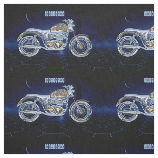 Vintager blauer goldener funkelnder Chrom-Chopper Stoff (Muster)