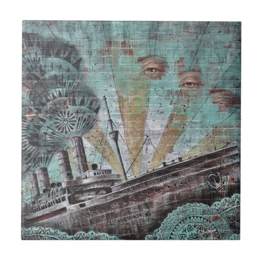 Vintager blauer Graffiti Fliese (Vorderseite)